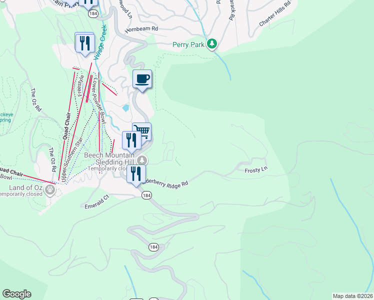 map of restaurants, bars, coffee shops, grocery stores, and more near 301 Pinnacle Inn Road in Beech Mountain
