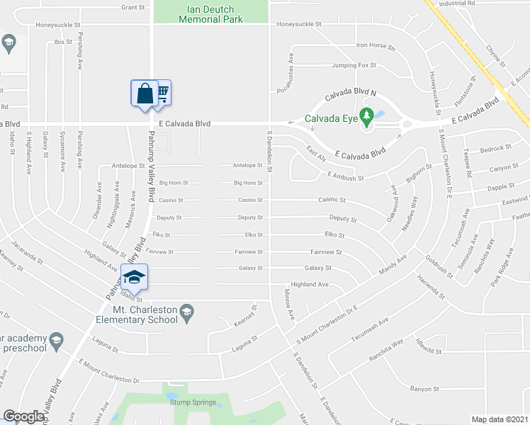 map of restaurants, bars, coffee shops, grocery stores, and more near 2020 Deputy Street in Pahrump