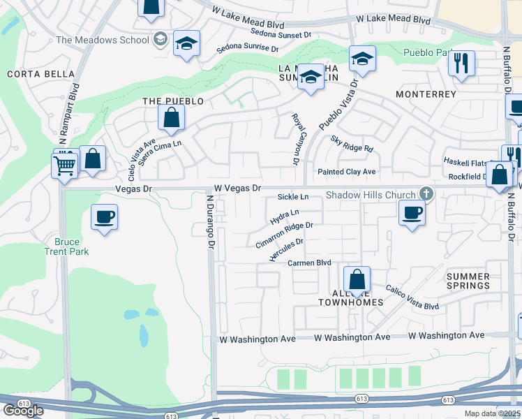 map of restaurants, bars, coffee shops, grocery stores, and more near 1420 Spice Sky Drive in Las Vegas