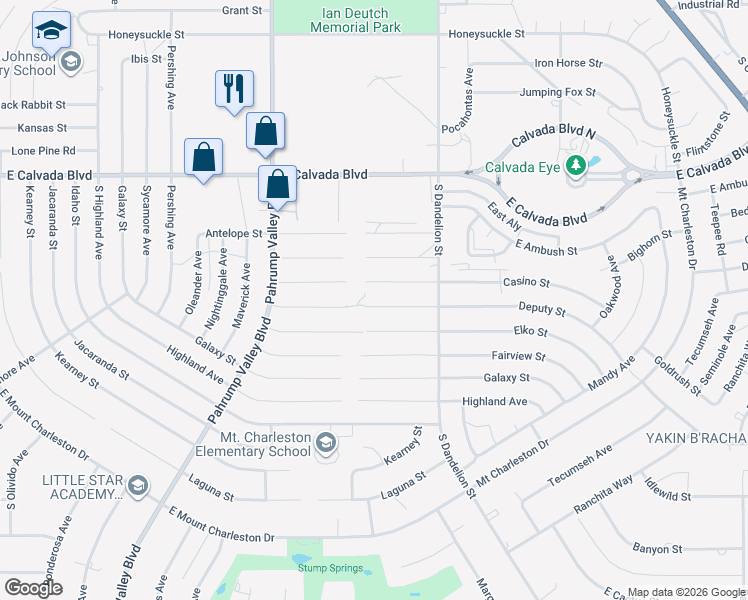 map of restaurants, bars, coffee shops, grocery stores, and more near 1640 Deputy Street in Pahrump