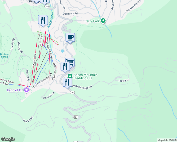 map of restaurants, bars, coffee shops, grocery stores, and more near 301 Pinnacle Inn Road in Beech Mountain