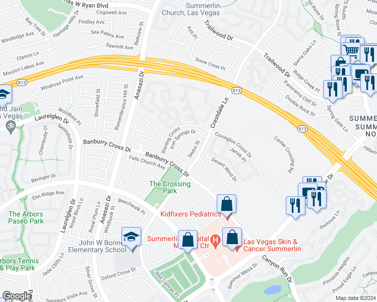 map of restaurants, bars, coffee shops, grocery stores, and more near 10204 Waseca Avenue in Las Vegas