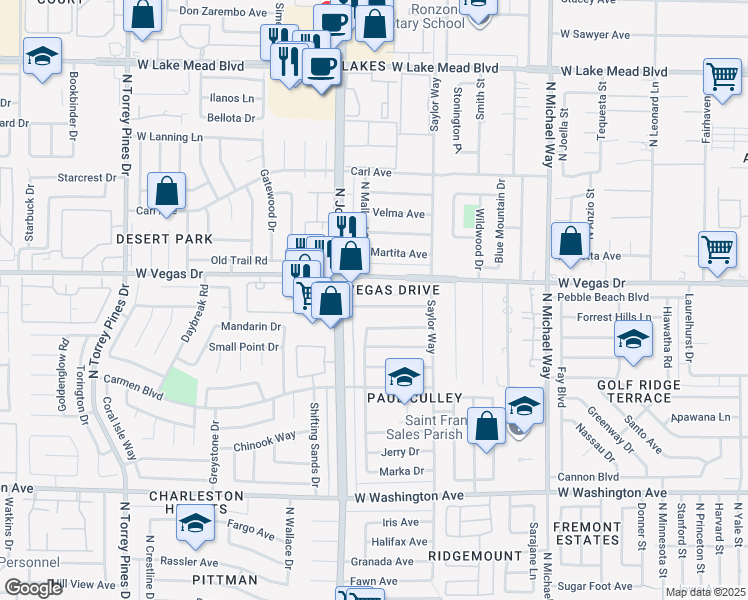 map of restaurants, bars, coffee shops, grocery stores, and more near 5916 Pebble Beach Boulevard in Las Vegas