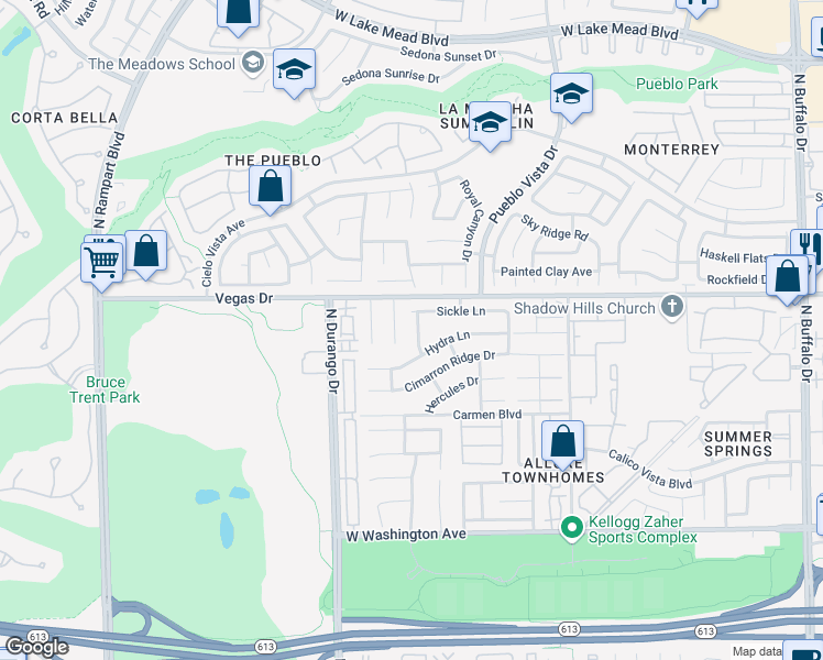 map of restaurants, bars, coffee shops, grocery stores, and more near 1425 Spice Sky Drive in Las Vegas