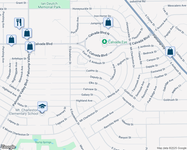 map of restaurants, bars, coffee shops, grocery stores, and more near 2020 Deputy Street in Pahrump