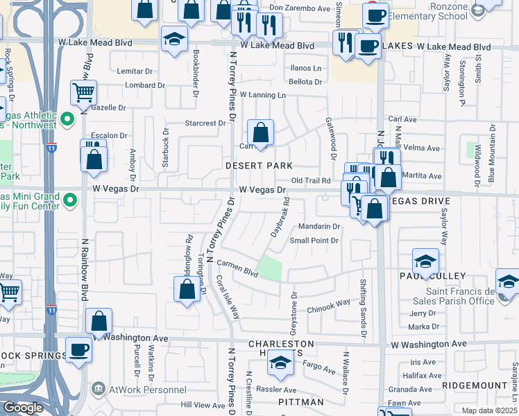 map of restaurants, bars, coffee shops, grocery stores, and more near 6380 Violet Blossom Drive in Las Vegas