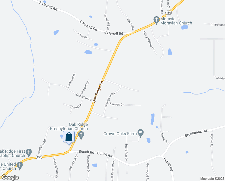 map of restaurants, bars, coffee shops, grocery stores, and more near 7011 Aplington Road in Oak Ridge