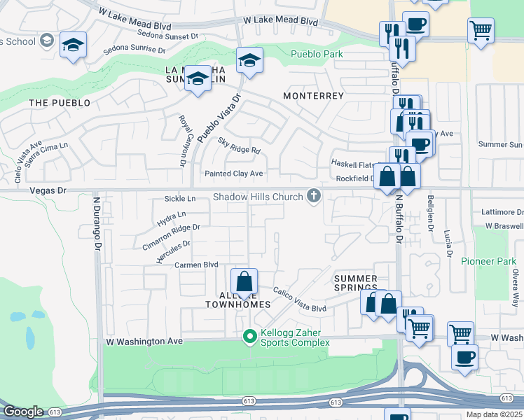 map of restaurants, bars, coffee shops, grocery stores, and more near 7961 Terrace Rock Way in Las Vegas