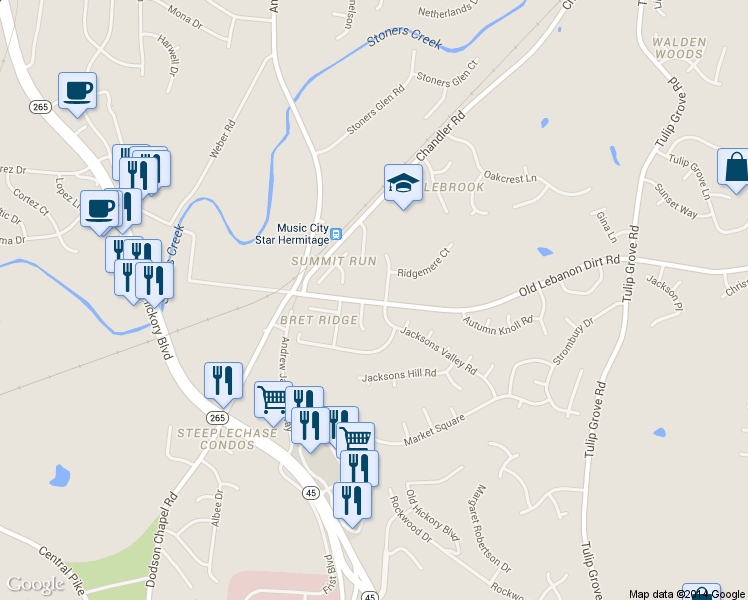 map of restaurants, bars, coffee shops, grocery stores, and more near 540 Old Lebanon Dirt Road in Nashville