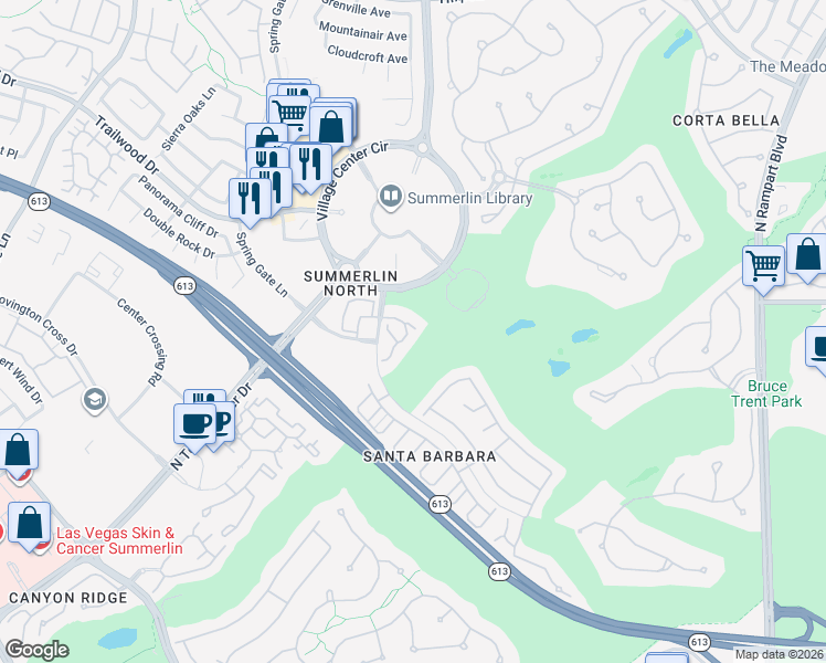map of restaurants, bars, coffee shops, grocery stores, and more near 1550 San Juan Hills Drive in Las Vegas