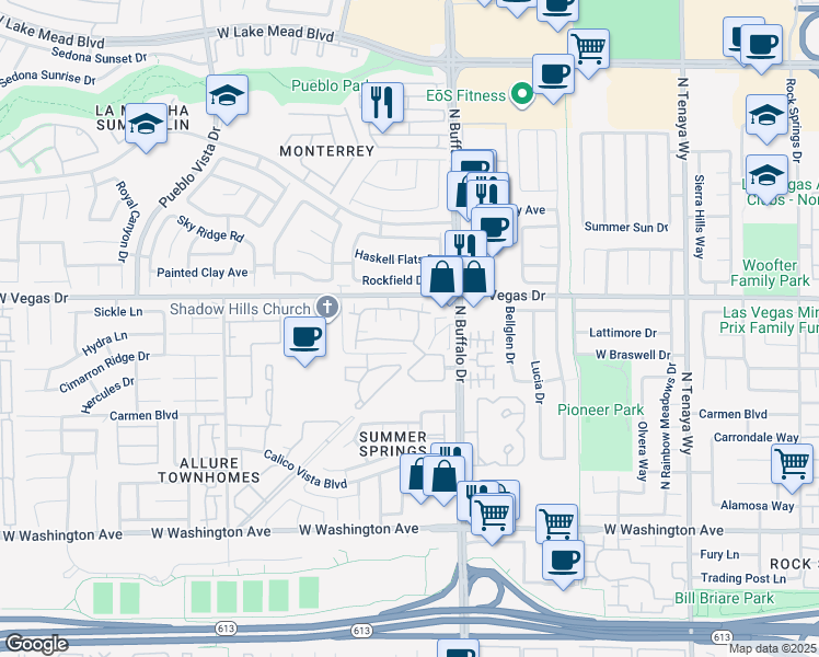 map of restaurants, bars, coffee shops, grocery stores, and more near 1500 Truett Street in Las Vegas