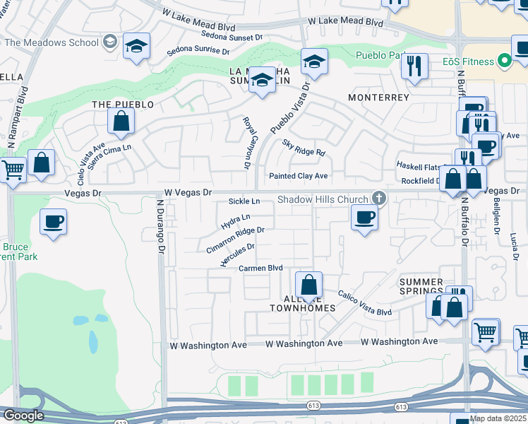 map of restaurants, bars, coffee shops, grocery stores, and more near 8112 Hydra Lane in Las Vegas