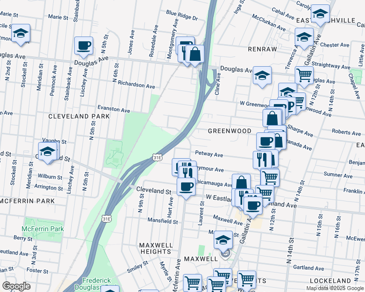 map of restaurants, bars, coffee shops, grocery stores, and more near 807 Petway Avenue in Nashville