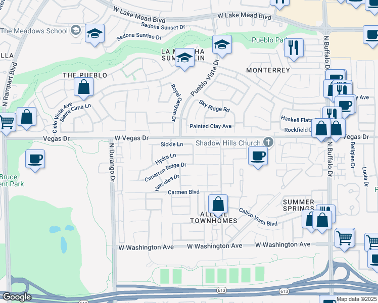 map of restaurants, bars, coffee shops, grocery stores, and more near 8104 Hydra Lane in Las Vegas