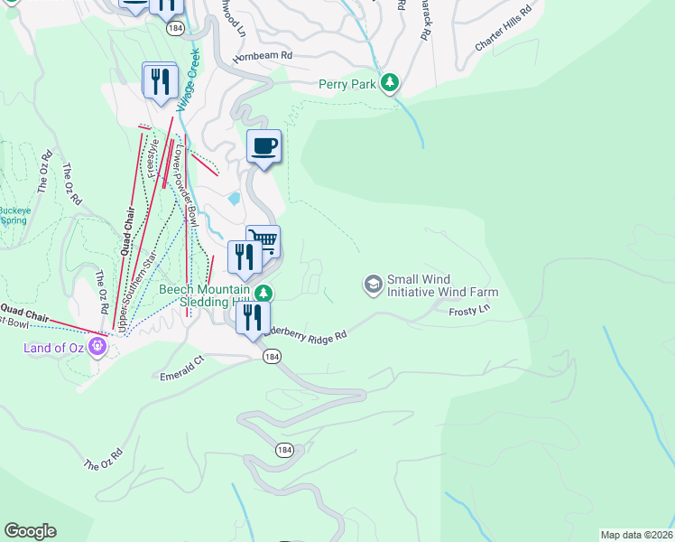 map of restaurants, bars, coffee shops, grocery stores, and more near 301 Pinnacle Inn Road in Beech Mountain
