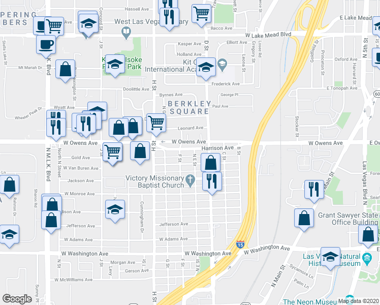 map of restaurants, bars, coffee shops, grocery stores, and more near 505 Harrison Avenue in Las Vegas