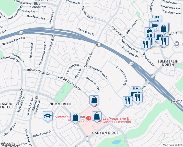 map of restaurants, bars, coffee shops, grocery stores, and more near 1501 Cardinal Peak Lane in Las Vegas