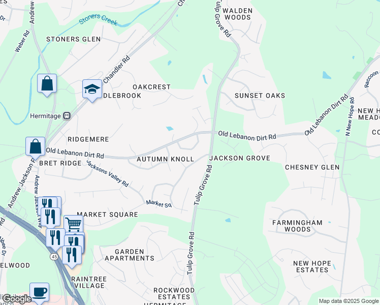 map of restaurants, bars, coffee shops, grocery stores, and more near 1620 Rachels Retreat Circle in Nashville