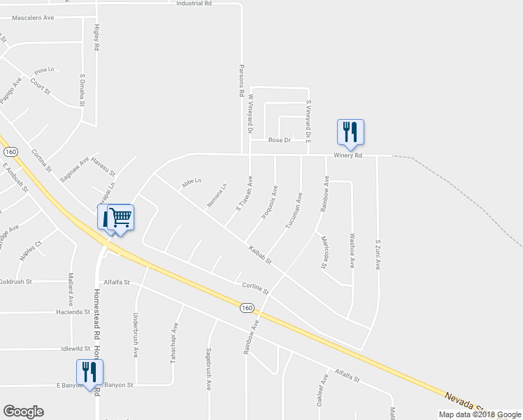 map of restaurants, bars, coffee shops, grocery stores, and more near 2180 Iroquois Avenue in Pahrump