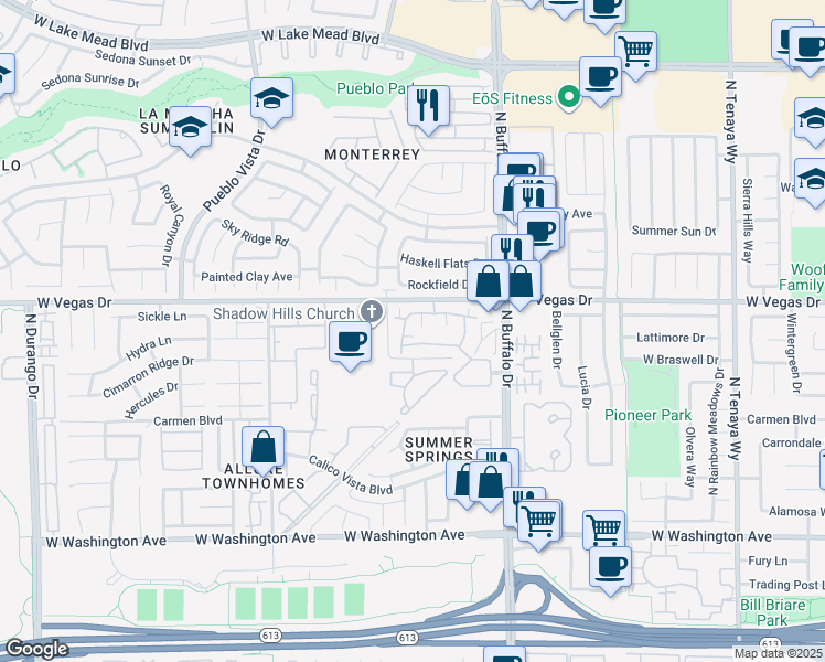 map of restaurants, bars, coffee shops, grocery stores, and more near 1508 Blackcombe Street in Las Vegas