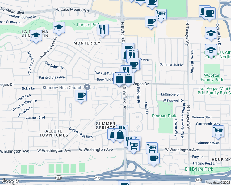 map of restaurants, bars, coffee shops, grocery stores, and more near 1500 Truett Street in Las Vegas