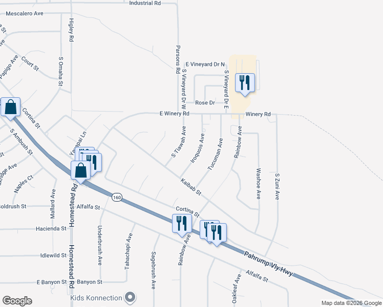 map of restaurants, bars, coffee shops, grocery stores, and more near 2180 Iroquois Avenue in Pahrump