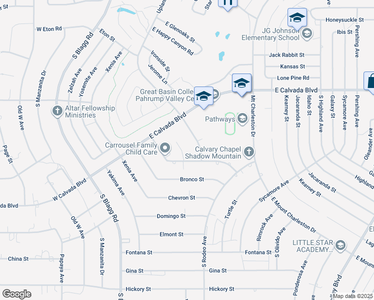 map of restaurants, bars, coffee shops, grocery stores, and more near 2181 Arrow Court in Pahrump