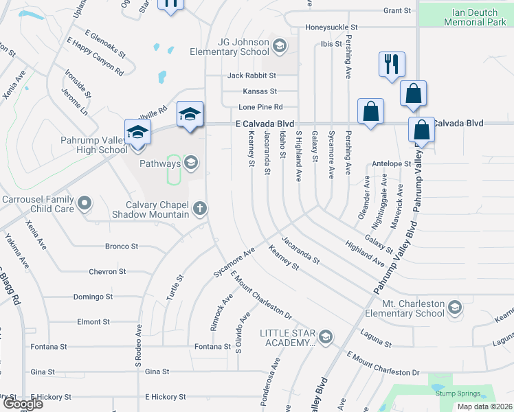 map of restaurants, bars, coffee shops, grocery stores, and more near 2200 Carson Street in Pahrump