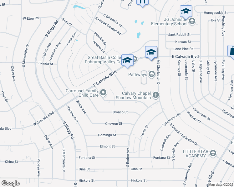 map of restaurants, bars, coffee shops, grocery stores, and more near 2181 Arrow Court in Pahrump