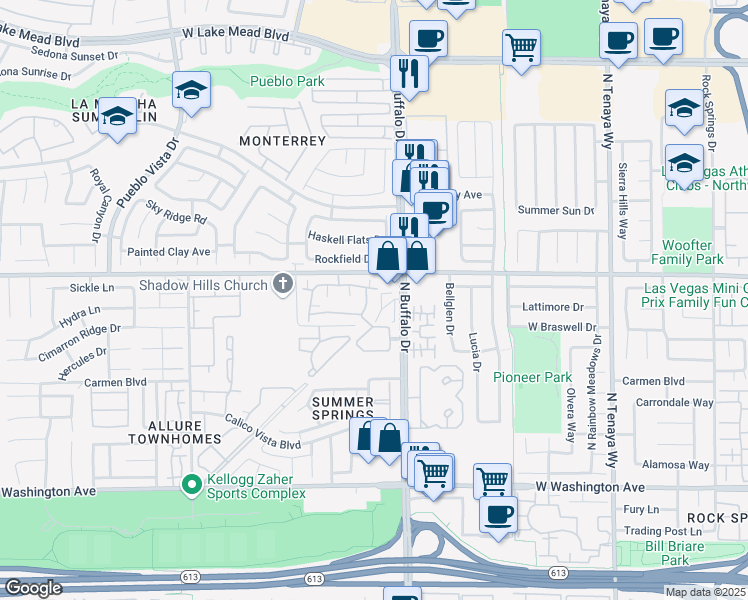 map of restaurants, bars, coffee shops, grocery stores, and more near 1500 Truett Street in Las Vegas