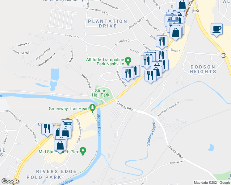 map of restaurants, bars, coffee shops, grocery stores, and more near 3308 Lebanon Pike in Nashville