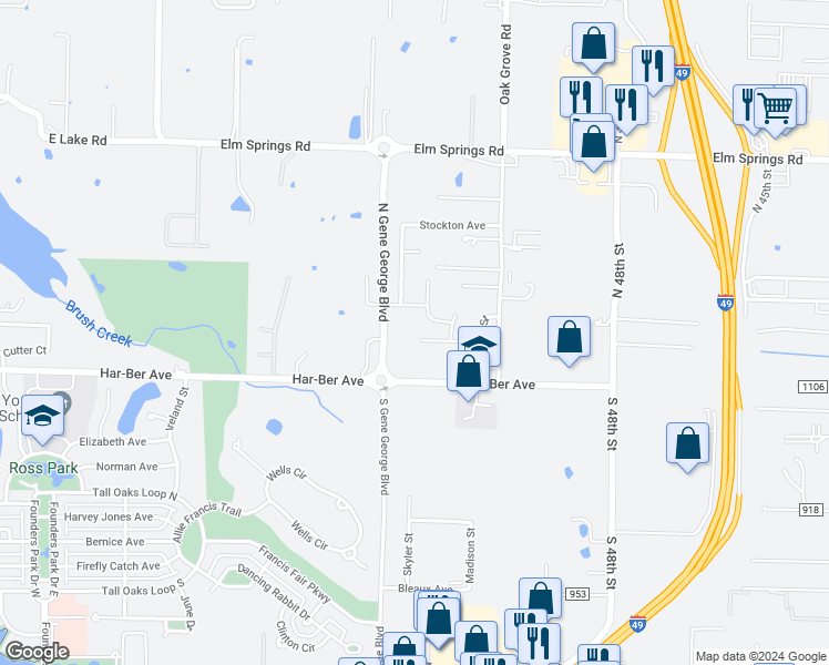 map of restaurants, bars, coffee shops, grocery stores, and more near 5478 Monica Marie Avenue in Springdale
