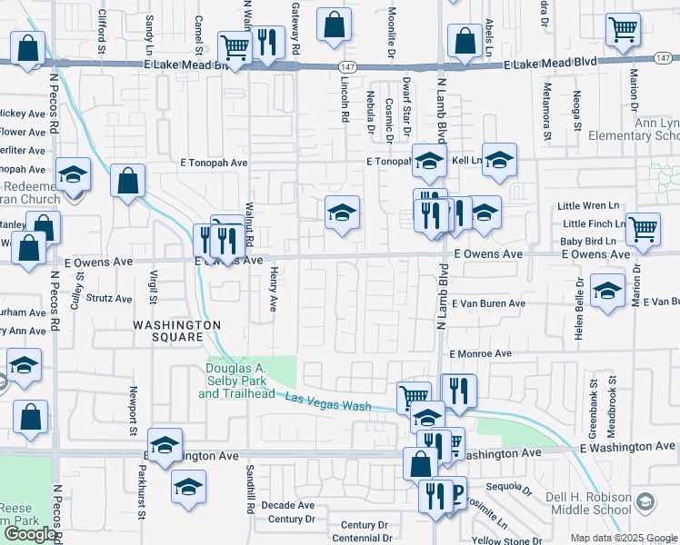 map of restaurants, bars, coffee shops, grocery stores, and more near 1570 Jamielinn Lane in Las Vegas