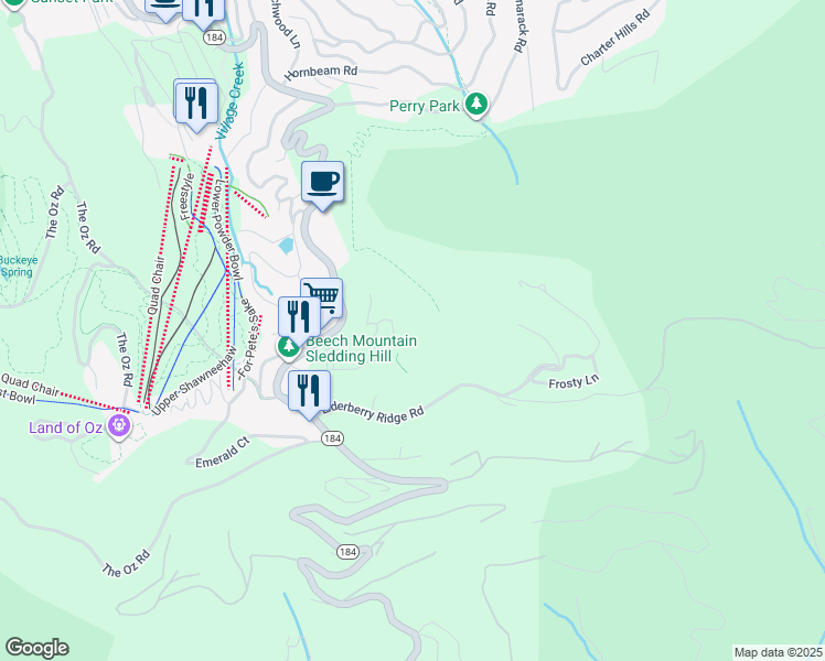 map of restaurants, bars, coffee shops, grocery stores, and more near 301 Pinnacle Inn Road in Beech Mountain