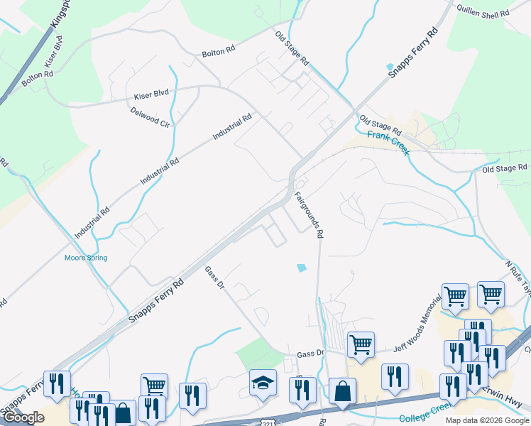 map of restaurants, bars, coffee shops, grocery stores, and more near 26 Snapps Ferry Park in Greeneville