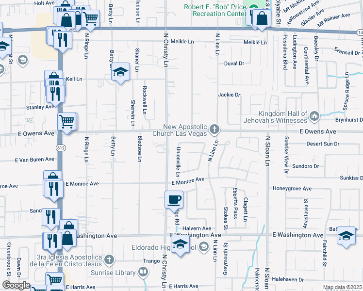map of restaurants, bars, coffee shops, grocery stores, and more near 1536 Unionville Lane in Las Vegas