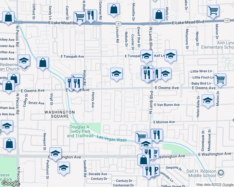 map of restaurants, bars, coffee shops, grocery stores, and more near 1570 Jamielinn Lane in Las Vegas