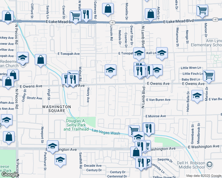 map of restaurants, bars, coffee shops, grocery stores, and more near 1570 Jamielinn Lane in Las Vegas