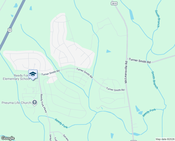 map of restaurants, bars, coffee shops, grocery stores, and more near Turner Smith Road in Greensboro