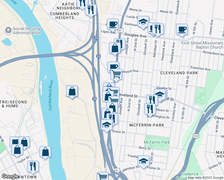 map of restaurants, bars, coffee shops, grocery stores, and more near 900 Dickerson Pike in Nashville