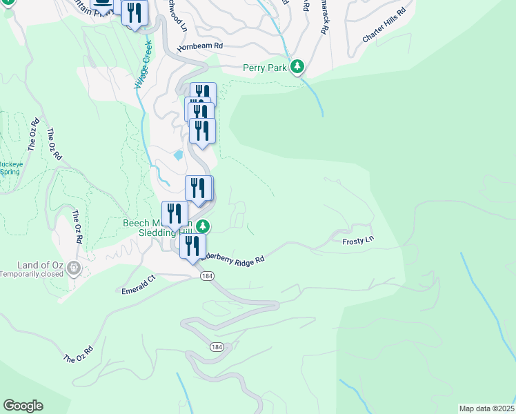 map of restaurants, bars, coffee shops, grocery stores, and more near 301 Pinnacle Inn Road in Beech Mountain