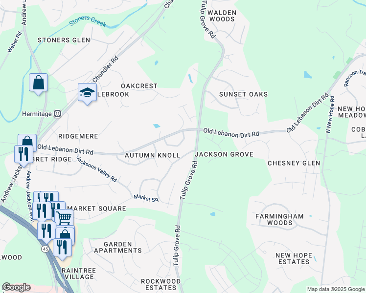 map of restaurants, bars, coffee shops, grocery stores, and more near 1620 Rachels Retreat Circle in Nashville