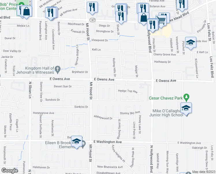 map of restaurants, bars, coffee shops, grocery stores, and more near 1535 Deerford Circle in Las Vegas