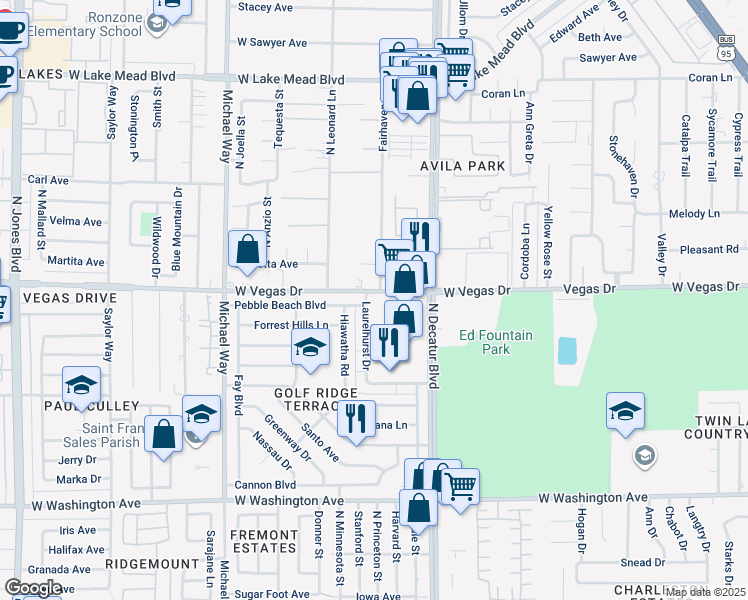 map of restaurants, bars, coffee shops, grocery stores, and more near 4911 West Vegas Drive in Las Vegas