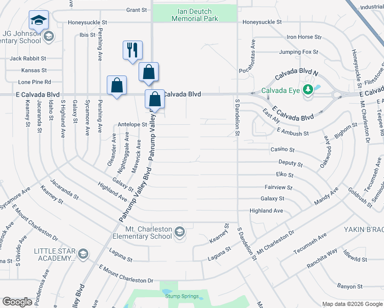 map of restaurants, bars, coffee shops, grocery stores, and more near 1571 Casino Street in Pahrump
