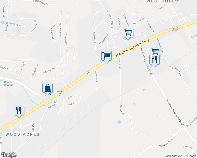 map of restaurants, bars, coffee shops, grocery stores, and more near 260 Suburban Drive in Morristown