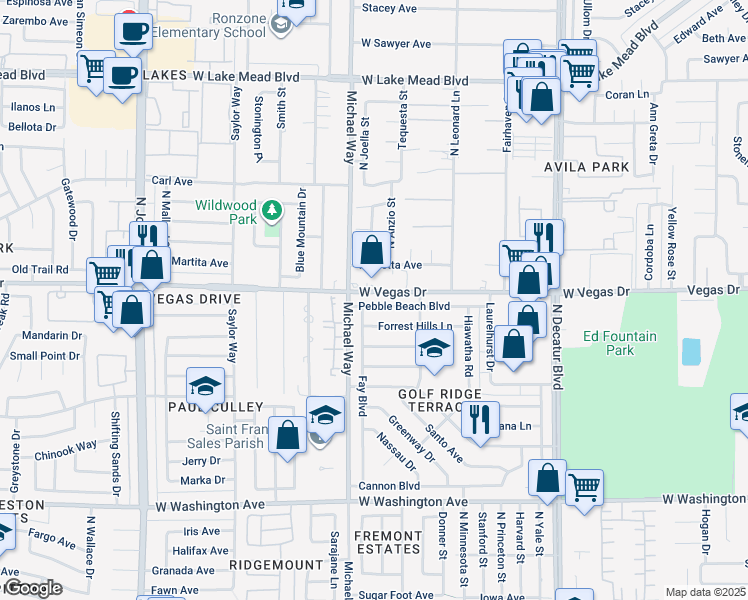map of restaurants, bars, coffee shops, grocery stores, and more near 5232 Pebble Beach Boulevard in Las Vegas