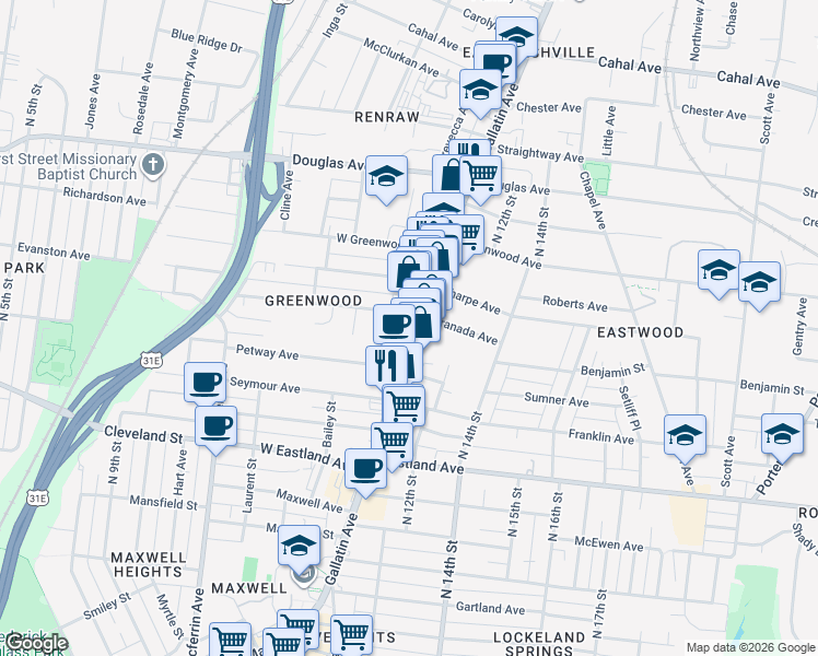 map of restaurants, bars, coffee shops, grocery stores, and more near 921 Gallatin Avenue in Nashville
