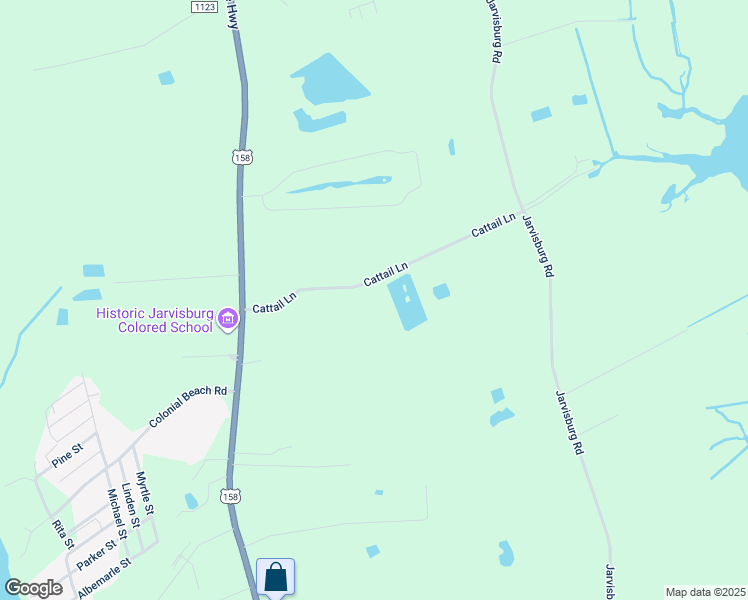 map of restaurants, bars, coffee shops, grocery stores, and more near 125 Cattail Lane in Jarvisburg