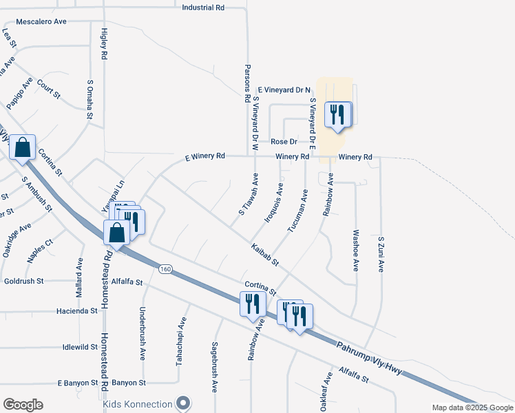 map of restaurants, bars, coffee shops, grocery stores, and more near 2161 South Tiawah Avenue in Pahrump